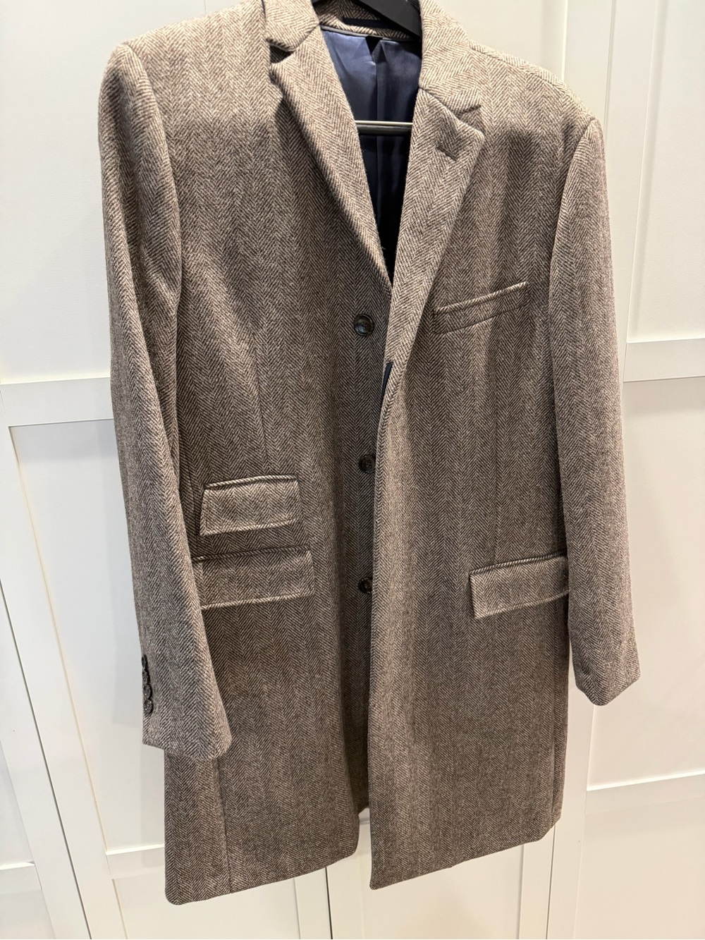 J. Crew Men's Brown Herringbone Overcoat - Classic Tailored Coat